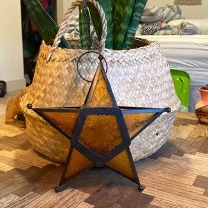 Golden Yellow Glass Hanging Candle Star Lantern